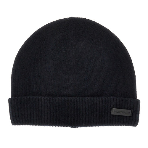 EMPORIO ARMANI Cashmere beanie hat with leather logo patch