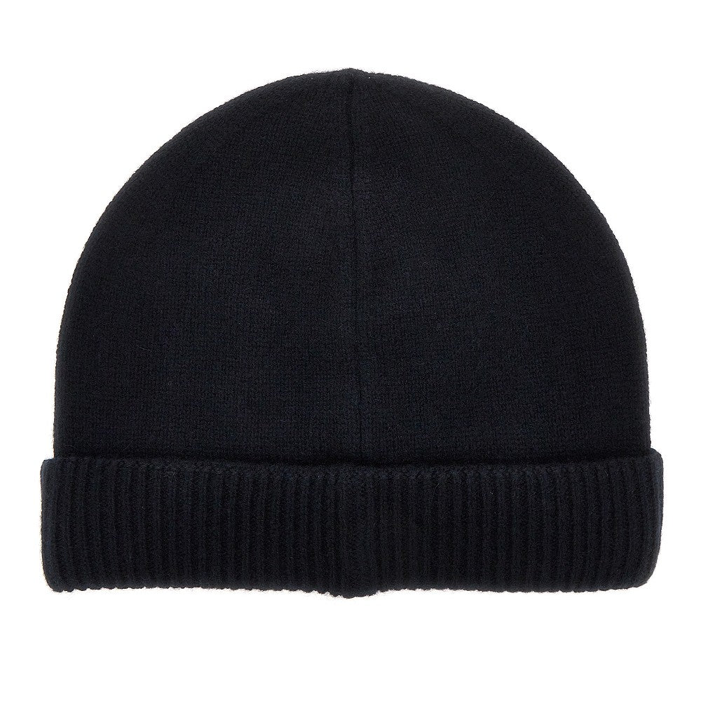 EMPORIO ARMANI Cashmere beanie hat with leather logo patch