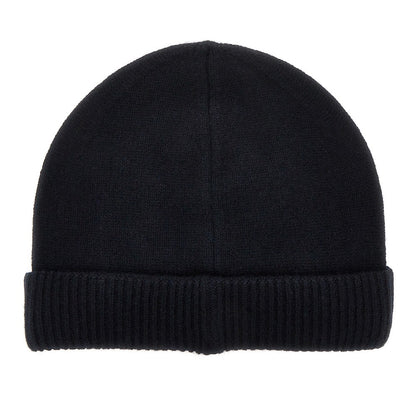 EMPORIO ARMANI Cashmere beanie hat with leather logo patch