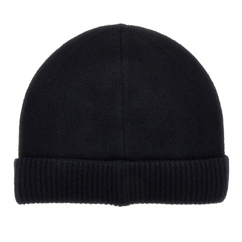 EMPORIO ARMANI Cashmere beanie hat with leather logo patch