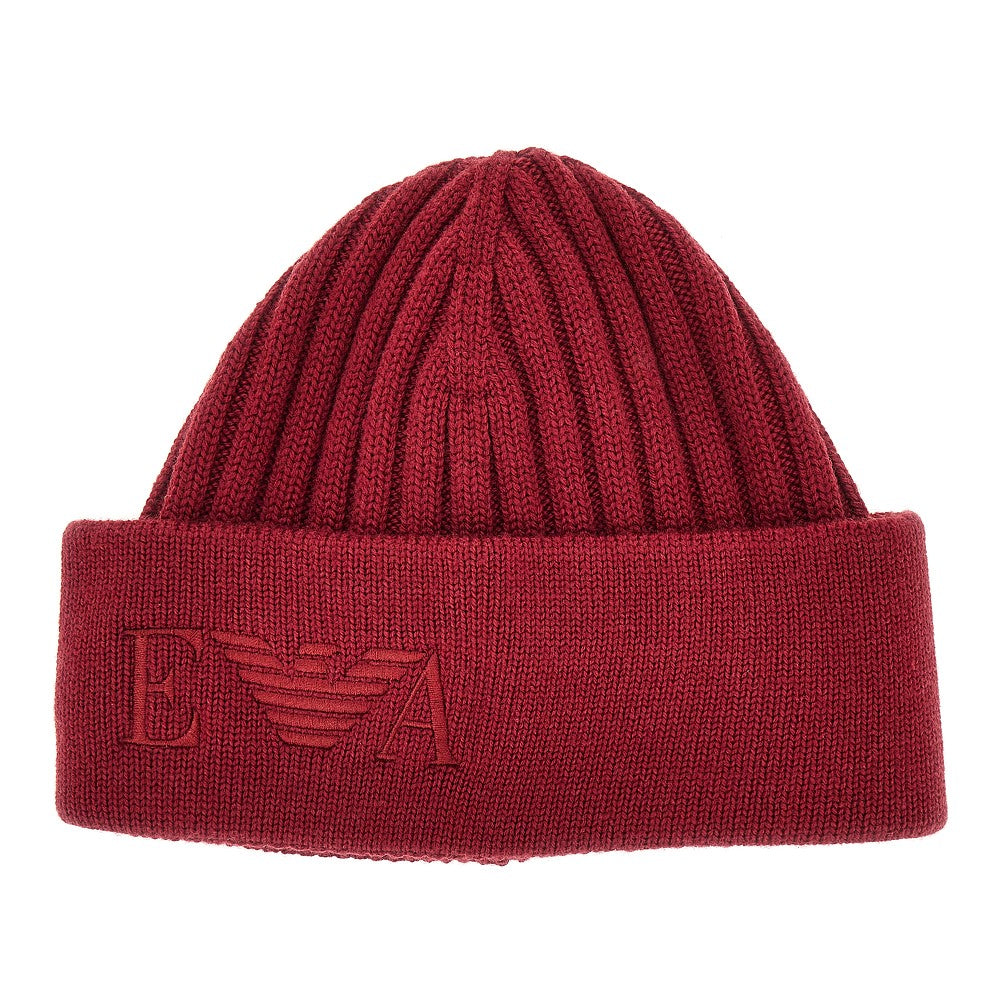 EMPORIO ARMANI Knitted beanie hat with logo embroidery