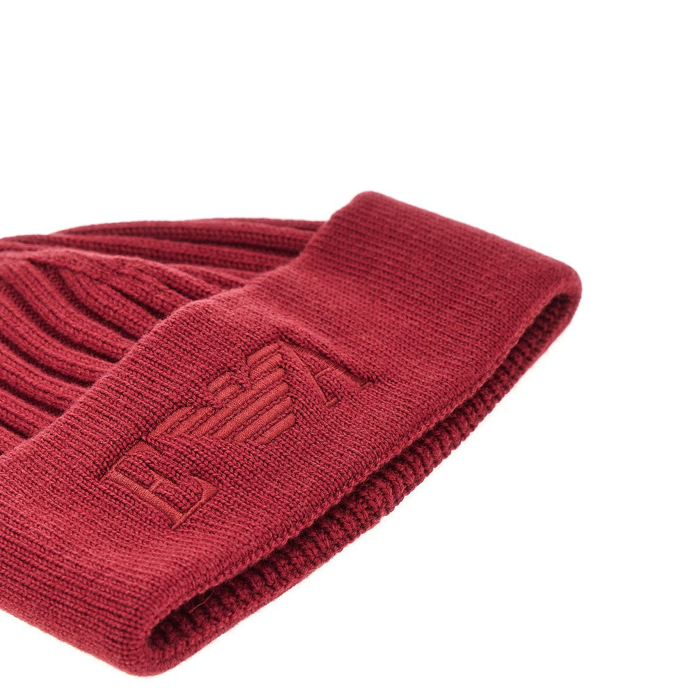EMPORIO ARMANI Knitted beanie hat with logo embroidery