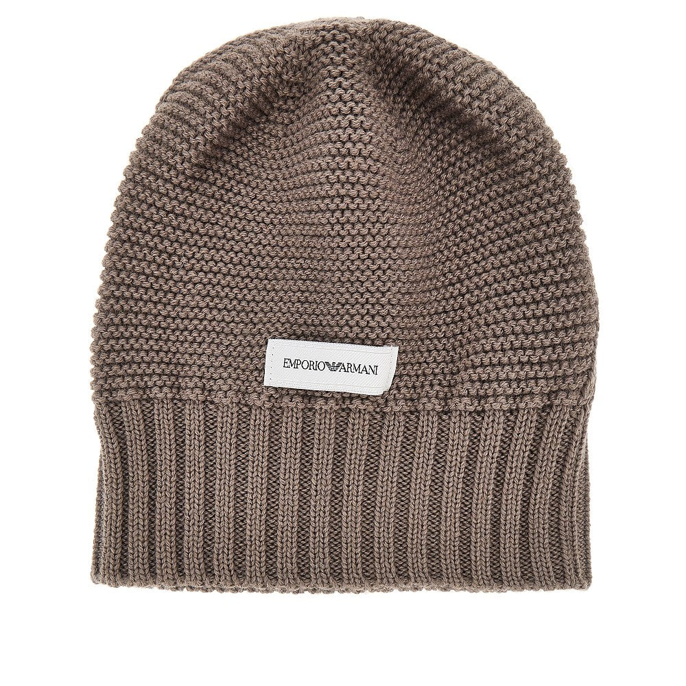 EMPORIO ARMANI Knitted beanie hat with logo label