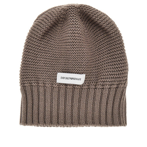 EMPORIO ARMANI Knitted beanie hat with logo label