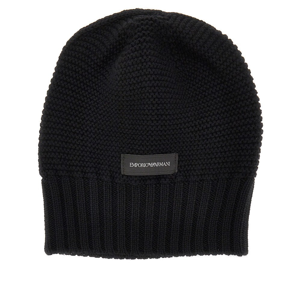 EMPORIO ARMANI Knitted beanie hat with logo label