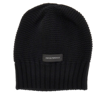 EMPORIO ARMANI Knitted beanie hat with logo label