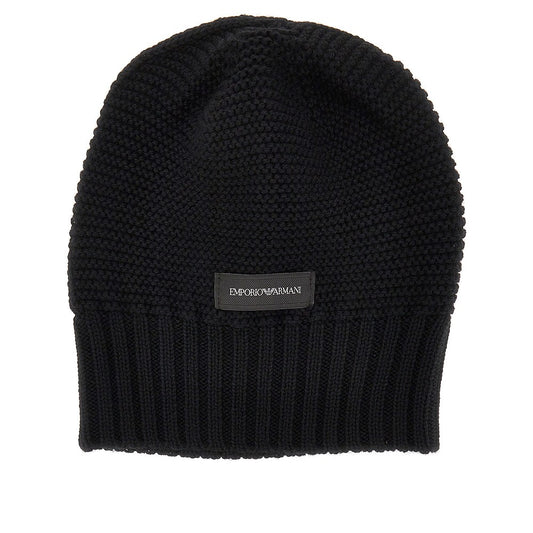 EMPORIO ARMANI Knitted beanie hat with logo label