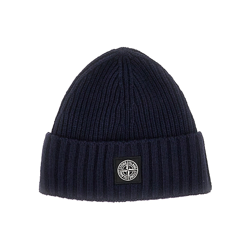 STONE ISLAND Knitted beanie hat with logo patch