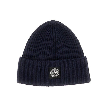 STONE ISLAND Knitted beanie hat with logo patch