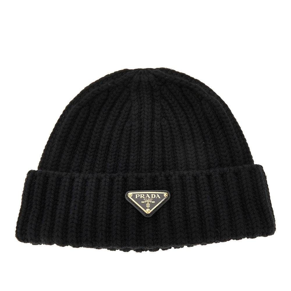 PRADA Knitted beanie with triangle logo