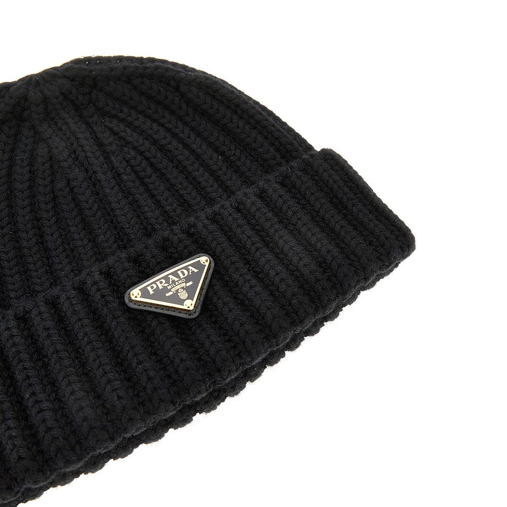 PRADA Knitted beanie with triangle logo