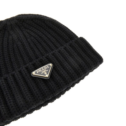 PRADA Knitted beanie with triangle logo