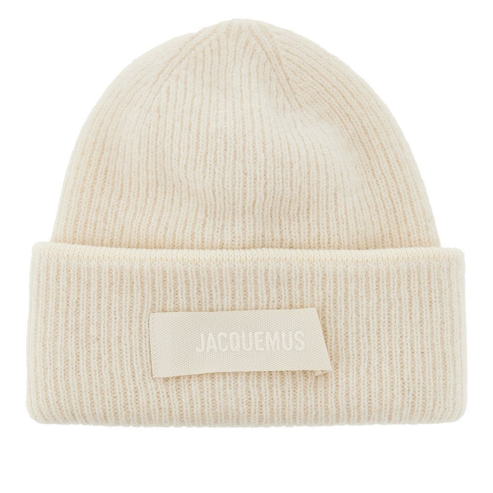 JACQUEMUS Knitted beanie hat with gros-grain logo