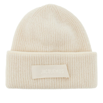 JACQUEMUS Knitted beanie hat with gros-grain logo