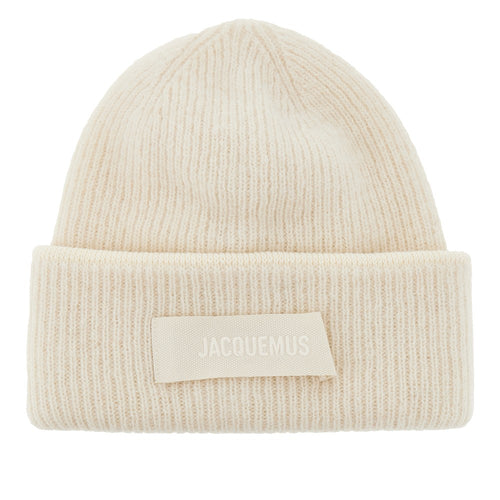 JACQUEMUS Knitted beanie hat with gros-grain logo