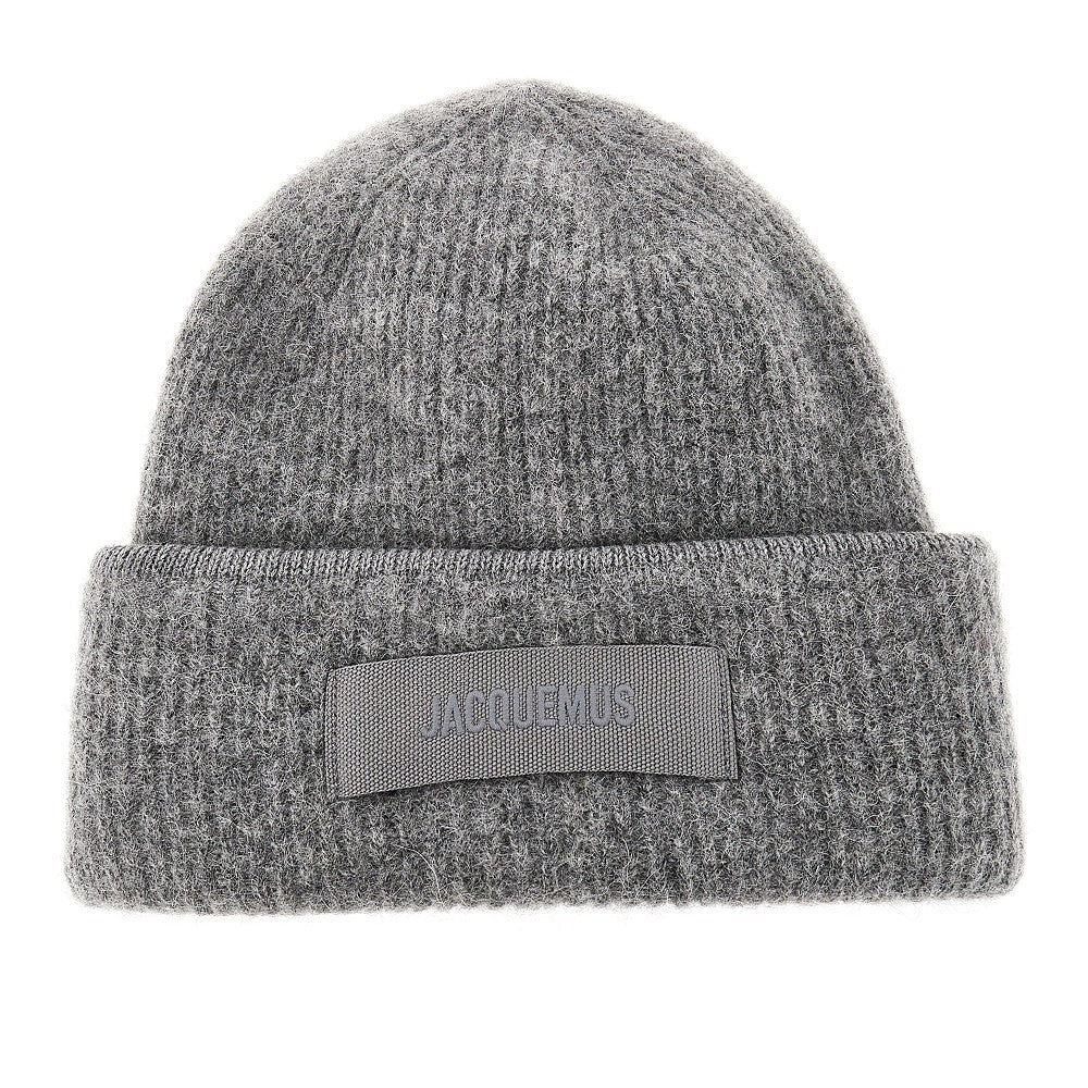 JACQUEMUS Knitted beanie hat with gros-grain logo