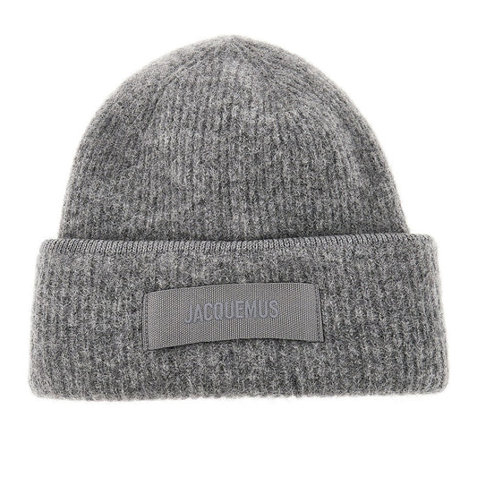 JACQUEMUS Knitted beanie hat with gros-grain logo