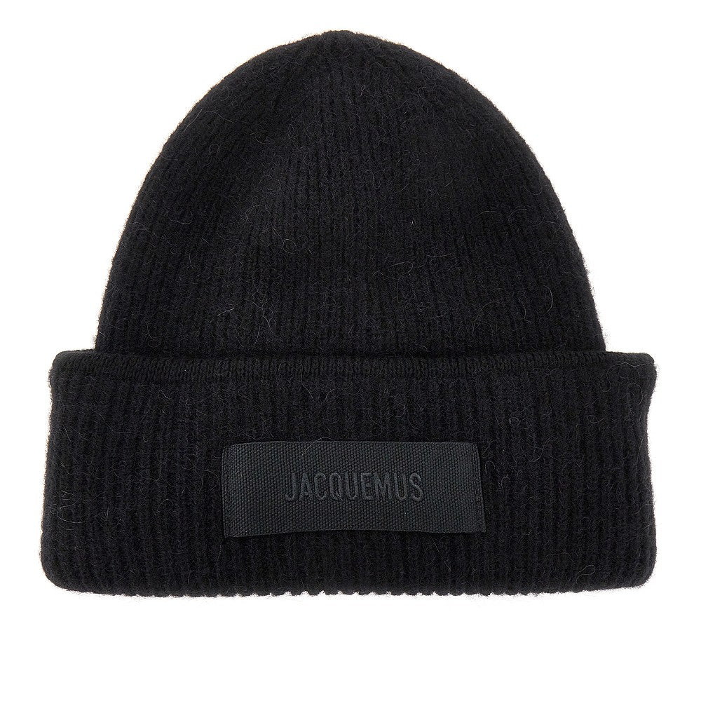 JACQUEMUS Knitted beanie hat with gros-grain logo