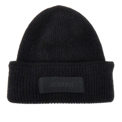 JACQUEMUS Knitted beanie hat with gros-grain logo