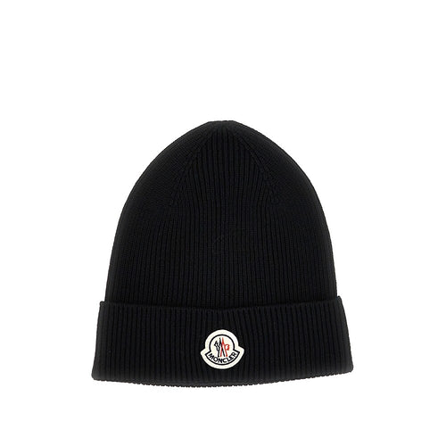 Moncler Wool beanie hat with logo patch