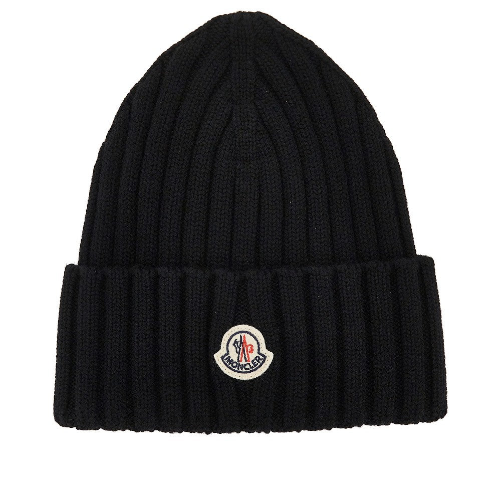 MONCLER Wool beanie hat with logo patch