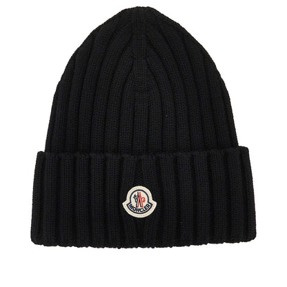 MONCLER Wool beanie hat with logo patch