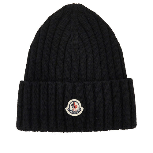 MONCLER Wool beanie hat with logo patch