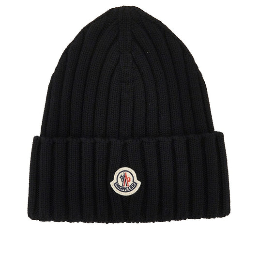MONCLER Wool beanie hat with logo patch
