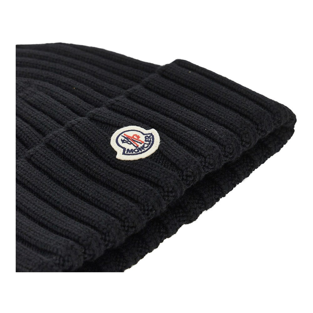 MONCLER Wool beanie hat with logo patch
