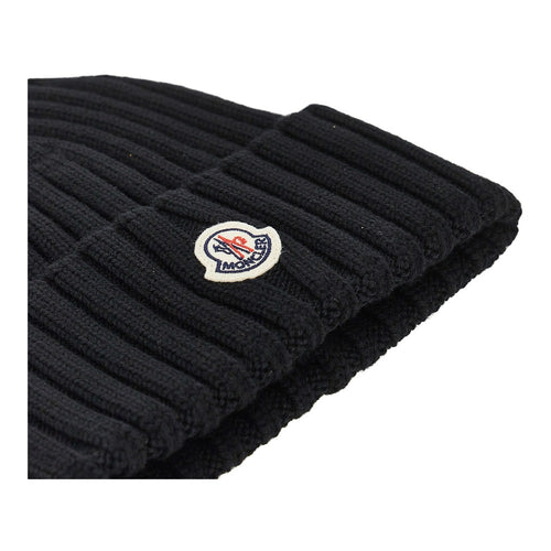 MONCLER Wool beanie hat with logo patch