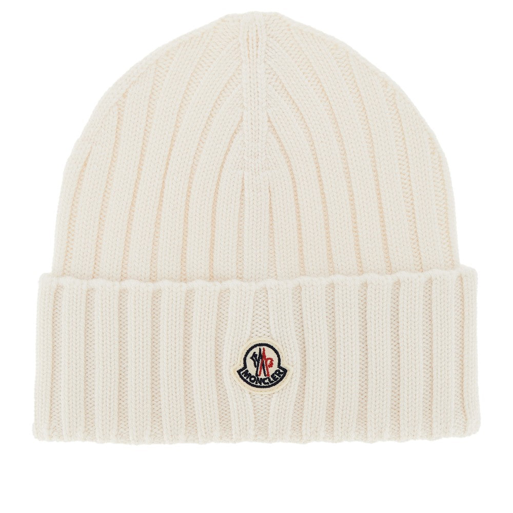 MONCLER Wool beanie hat with logo patch