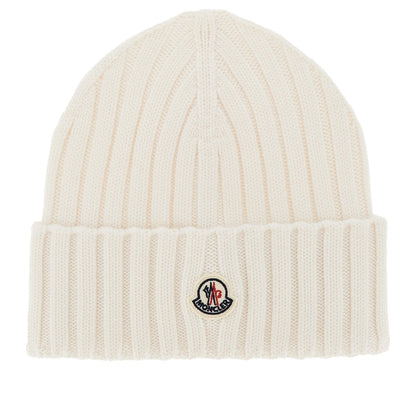 MONCLER Wool beanie hat with logo patch