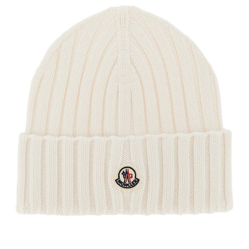 MONCLER Wool beanie hat with logo patch