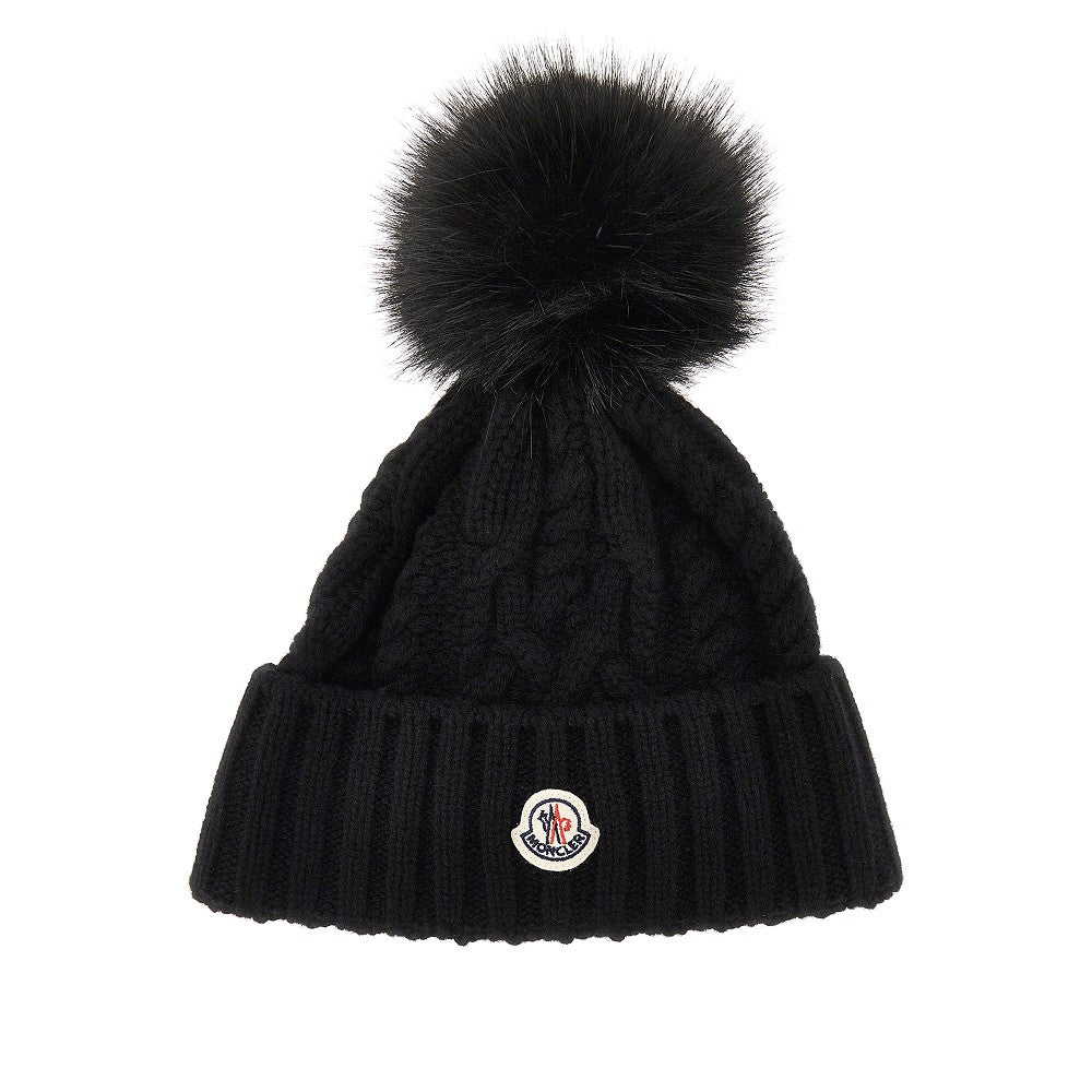 MONCLER Cashmere and wool beanie hat with logo patch