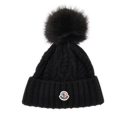 MONCLER Cashmere and wool beanie hat with logo patch