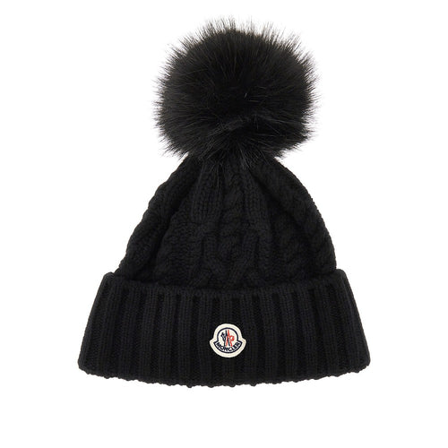 MONCLER Cashmere and wool beanie hat with logo patch