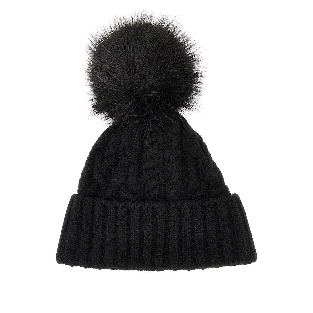 MONCLER Cashmere and wool beanie hat with logo patch