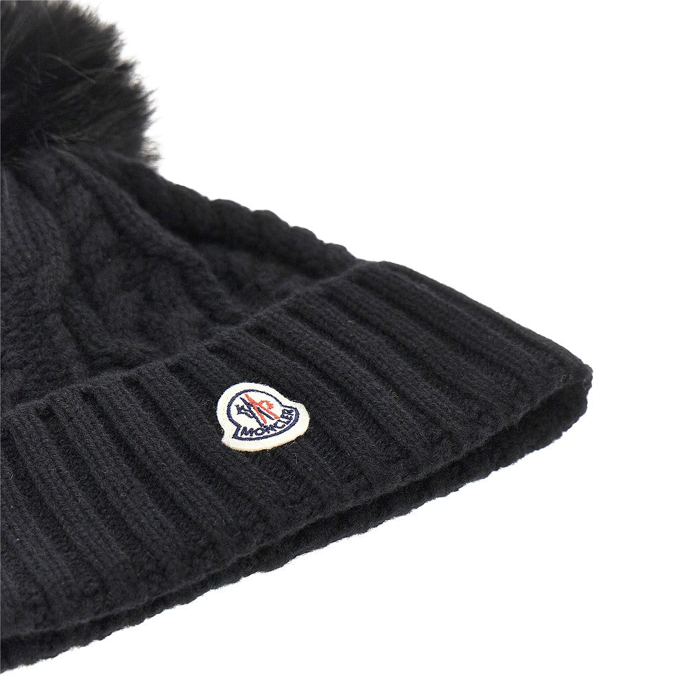 MONCLER Cashmere and wool beanie hat with logo patch
