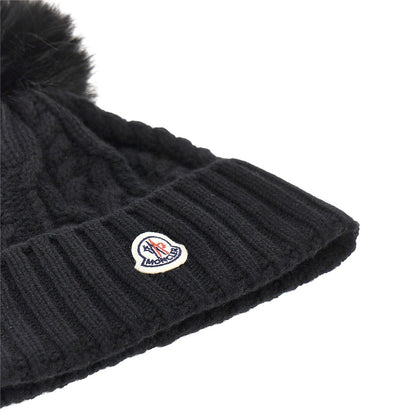 MONCLER Cashmere and wool beanie hat with logo patch