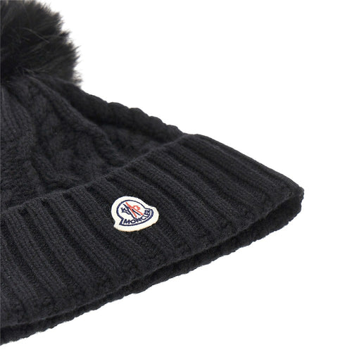 MONCLER Cashmere and wool beanie hat with logo patch