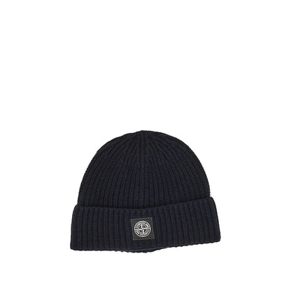 STONE ISLAND Virgin wool beanie hat with logo patch