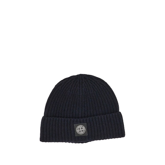 STONE ISLAND Virgin wool beanie hat with logo patch
