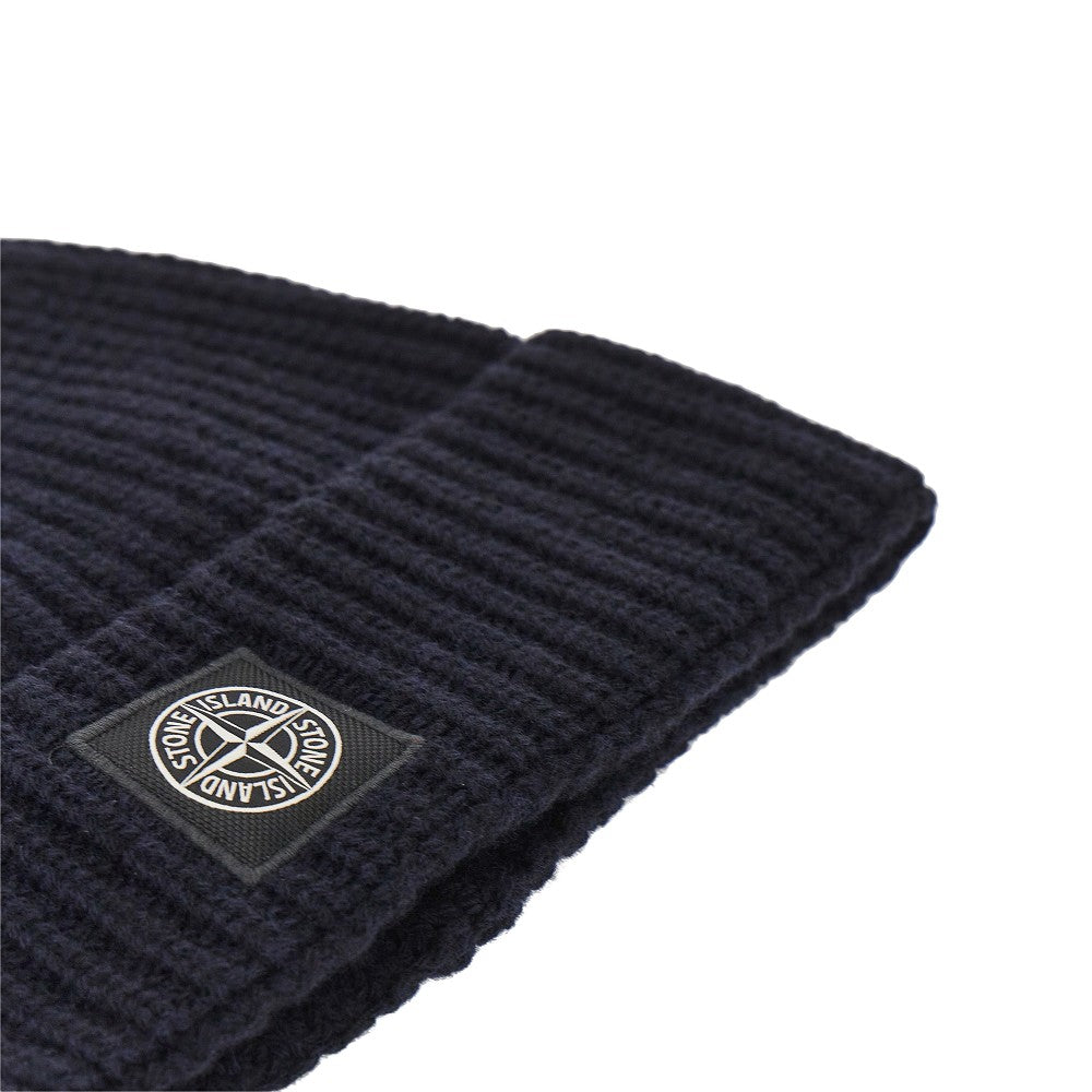 STONE ISLAND Virgin wool beanie hat with logo patch