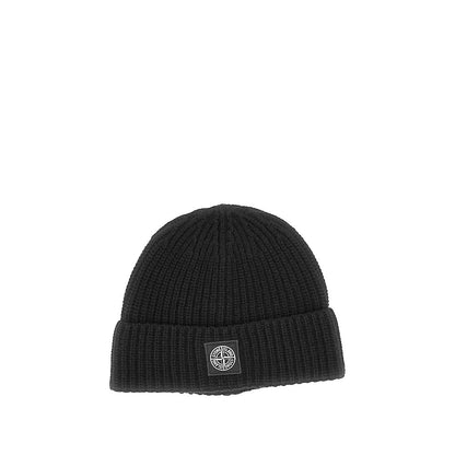 STONE ISLAND Virgin wool beanie hat with logo patch