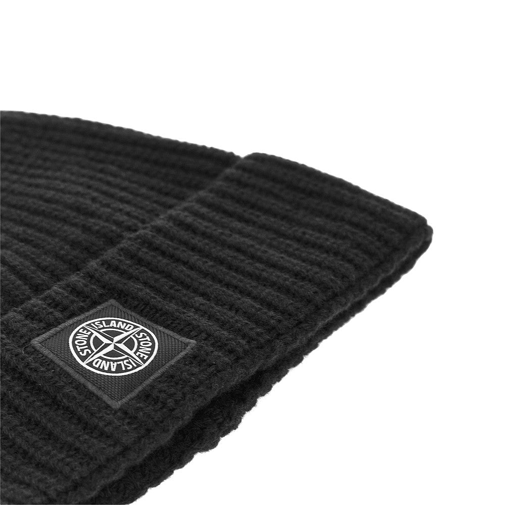STONE ISLAND Virgin wool beanie hat with logo patch