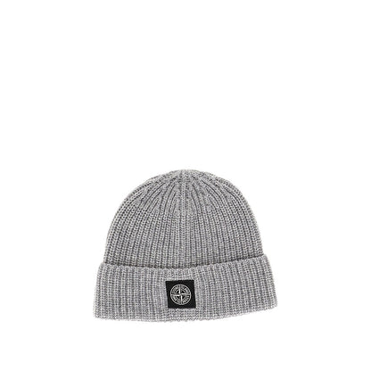 STONE ISLAND Virgin wool beanie hat with logo patch