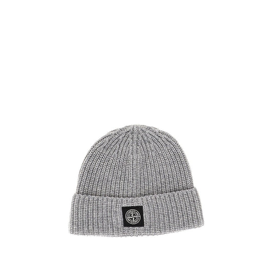 STONE ISLAND Virgin wool beanie hat with logo patch