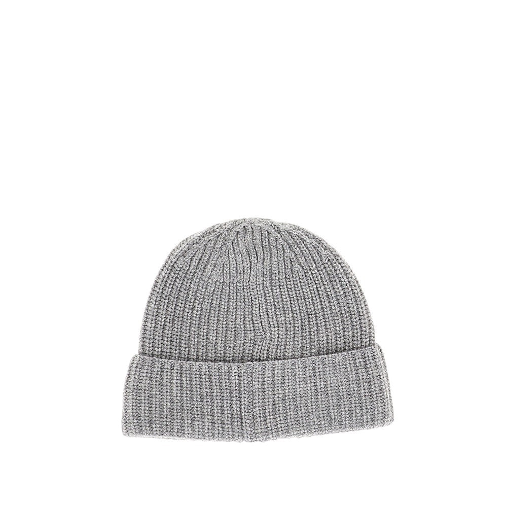STONE ISLAND Virgin wool beanie hat with logo patch
