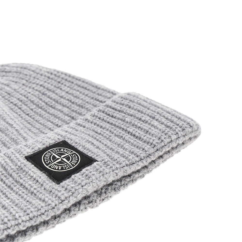STONE ISLAND Virgin wool beanie hat with logo patch