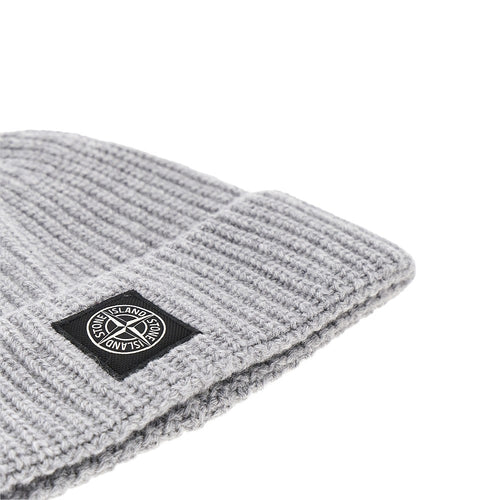 STONE ISLAND Virgin wool beanie hat with logo patch